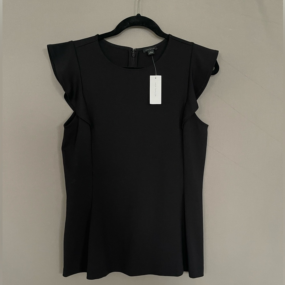 ANN TAYLOR, Black Top, Ruffle Sleeve, Size M